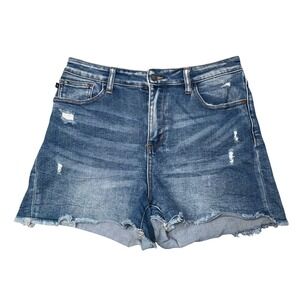 Judy Blue Denim Shorts Womens Large Blue Excellent Distressed Raw Hem JB150040